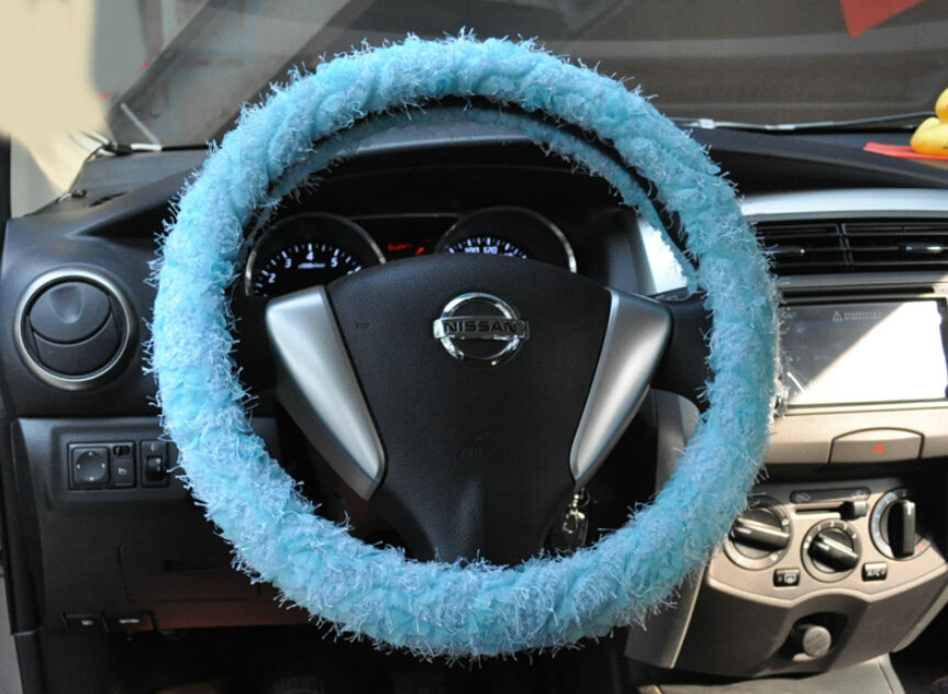 Cheap Lace Car Steering Wheel Cover Bud Silk Fiber Cloth 15 Inch 38CM - Blue