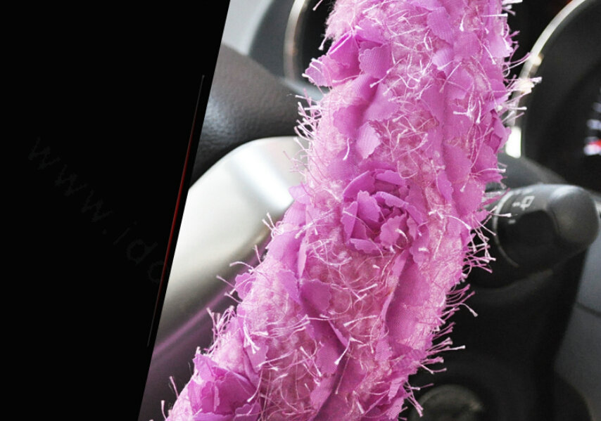 Cheap Lace Car Steering Wheel Cover Bud Silk Fiber Cloth 15 Inch 38CM - Blue