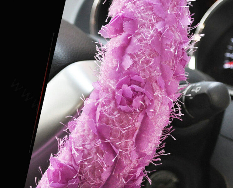 Cheap Lace Car Steering Wheel Cover Bud Silk Fiber Cloth 15 Inch 38CM - Brown