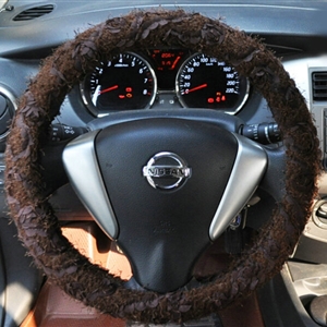 Cheap Lace Car Steering Wheel Cover Bud Silk Fiber Cloth 15 Inch 38CM - Brown