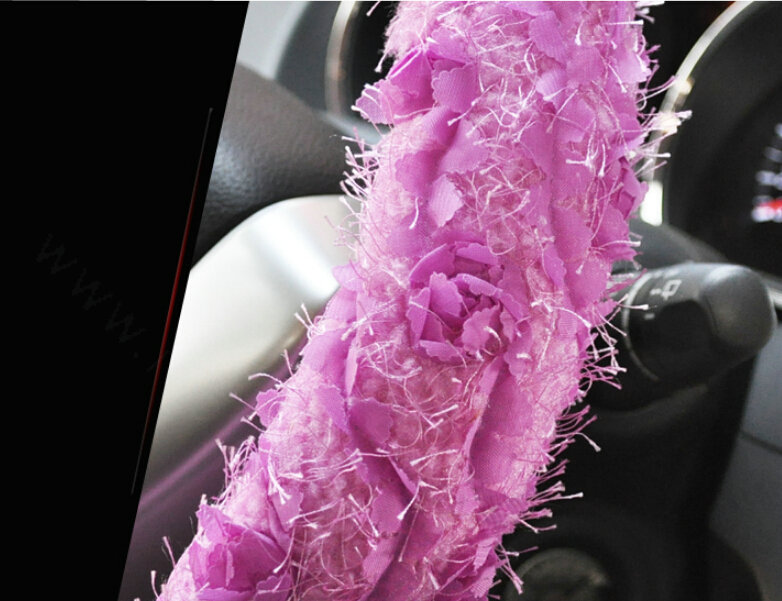 Cheap Lace Car Steering Wheel Cover Bud Silk Fiber Cloth 15 Inch 38CM - Grey