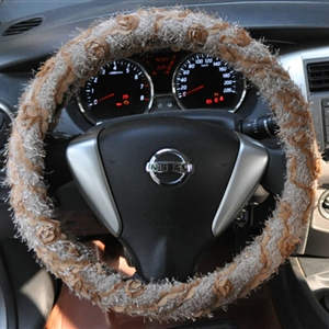 Cheap Lace Car Steering Wheel Cover Bud Silk Fiber Cloth 15 Inch 38CM - Grey