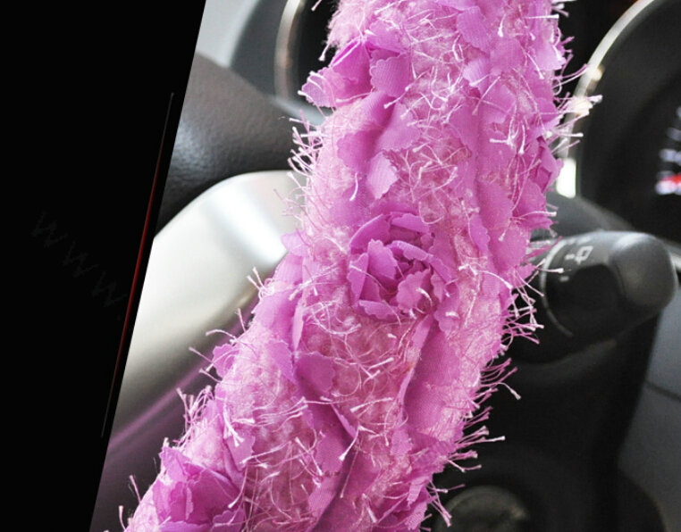 Cheap Lace Car Steering Wheel Cover Bud Silk Fiber Cloth 15 Inch 38CM - Purple