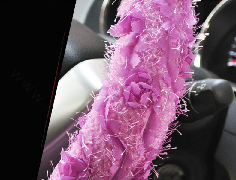 Cheap Lace Car Steering Wheel Cover Bud Silk Fiber Cloth 15 Inch 38CM - Red