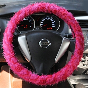Cheap Lace Car Steering Wheel Cover Bud Silk Fiber Cloth 15 Inch 38CM - Red