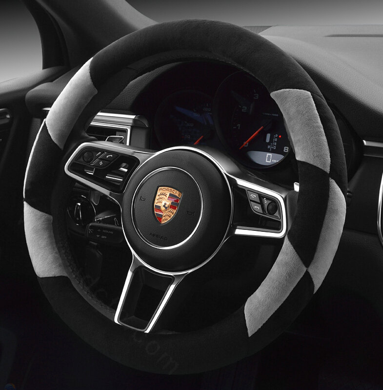 Cheaper Car Steering Wheel Covers Velvet 15 Inch 38CM - Black Grey