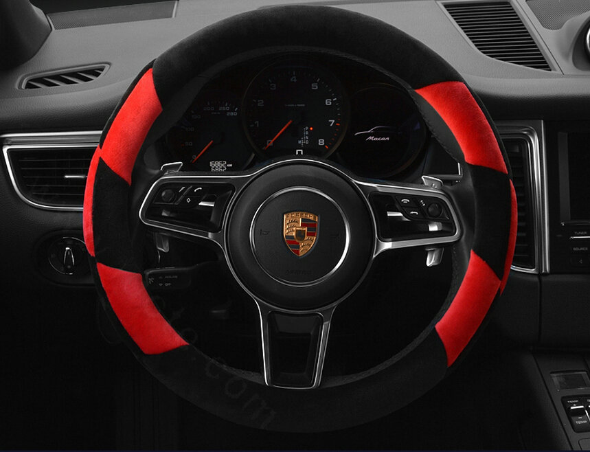 Cheaper Car Steering Wheel Covers Velvet 15 Inch 38CM - Black Red