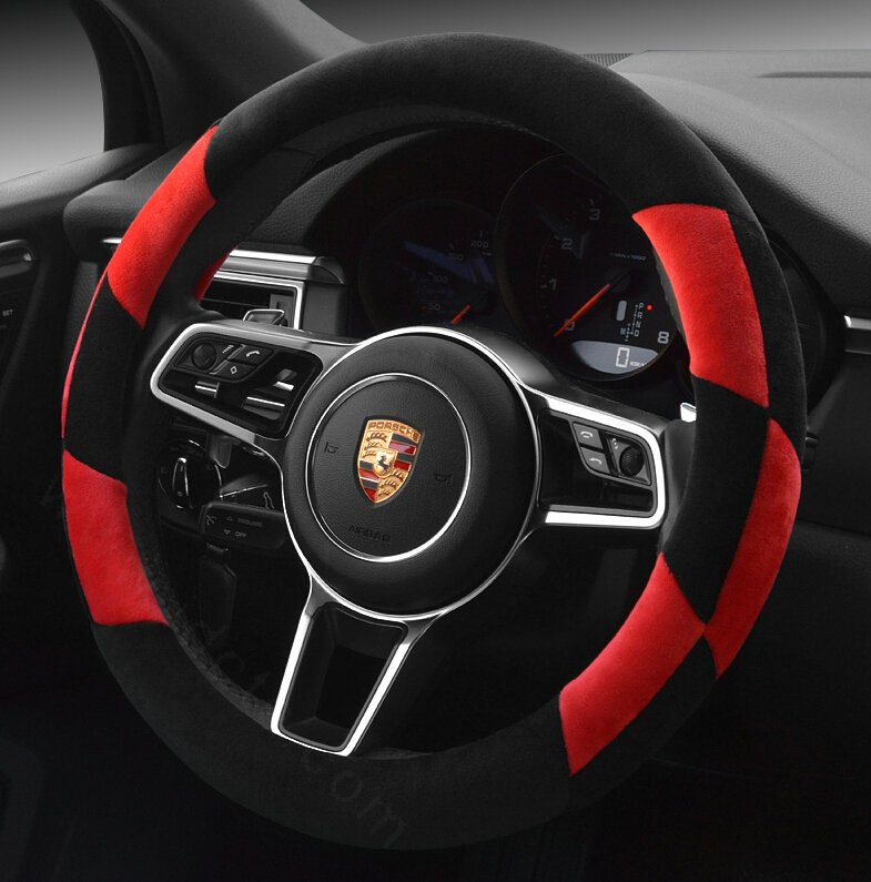 Cheaper Car Steering Wheel Covers Velvet 15 Inch 38CM - Black Red