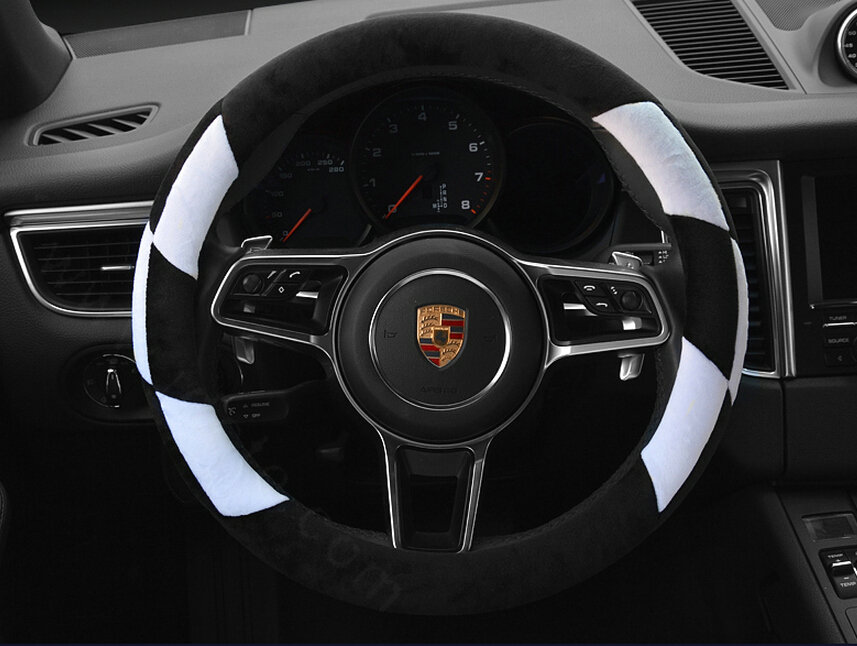 Cheaper Car Steering Wheel Covers Velvet 15 Inch 38CM - Black White