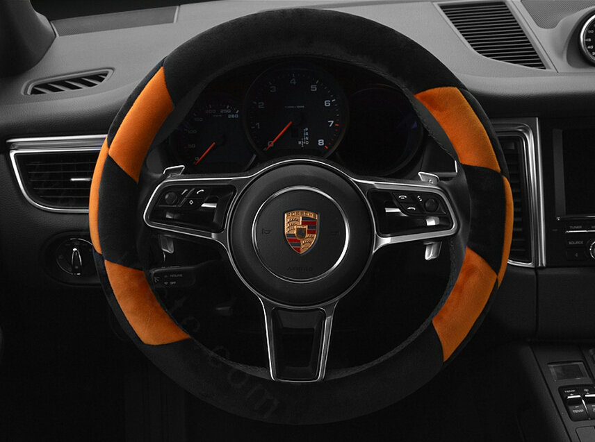 Cheaper Car Steering Wheel Covers Velvet 15 Inch 38CM - Black Yellow