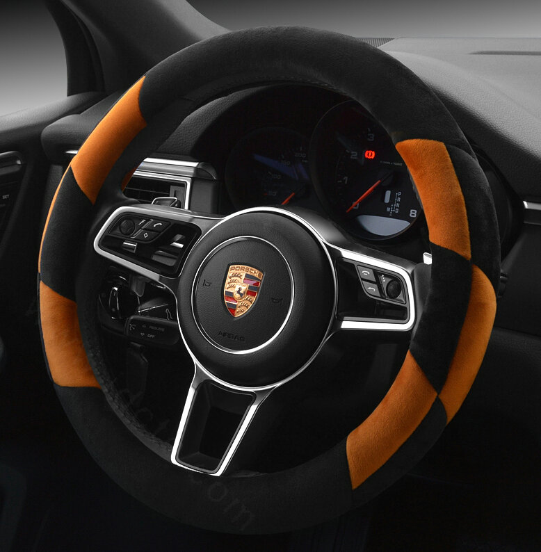 Cheaper Car Steering Wheel Covers Velvet 15 Inch 38CM - Black Yellow