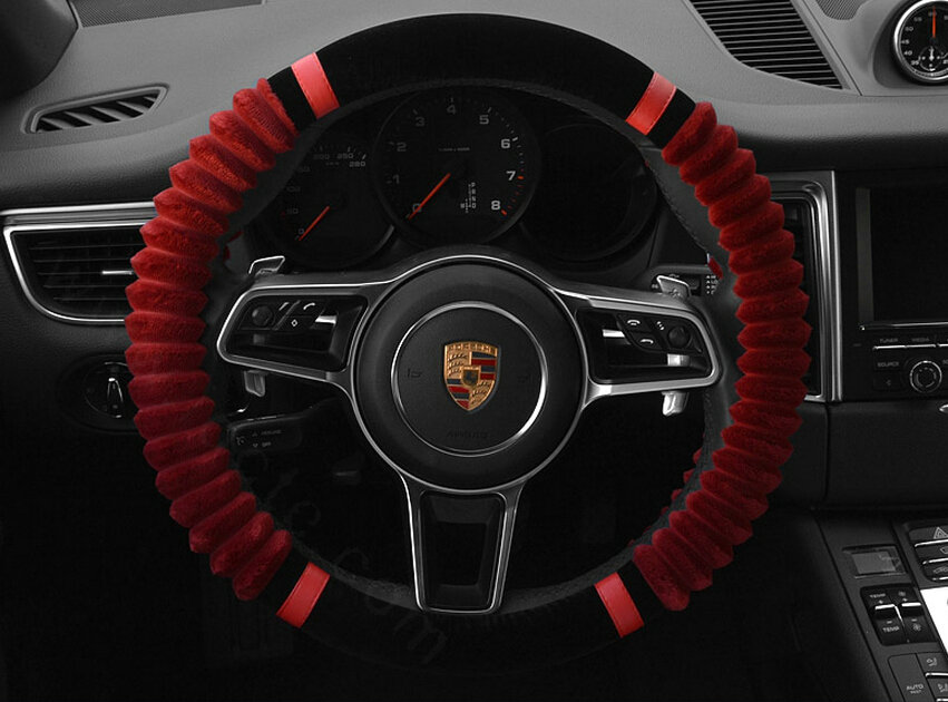 Cheaper Car Steering Wheel Wrap Velvet 15 Inch 38CM - Black Red