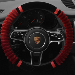 Cheaper Car Steering Wheel Wrap Velvet 15 Inch 38CM - Black Red