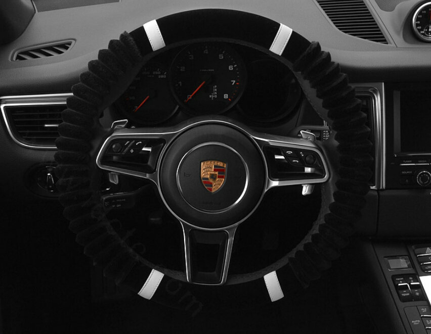 Cheaper Car Steering Wheel Wrap Velvet 15 Inch 38CM - Black White