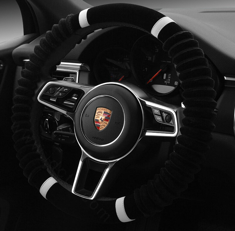 Cheaper Car Steering Wheel Wrap Velvet 15 Inch 38CM - Black White