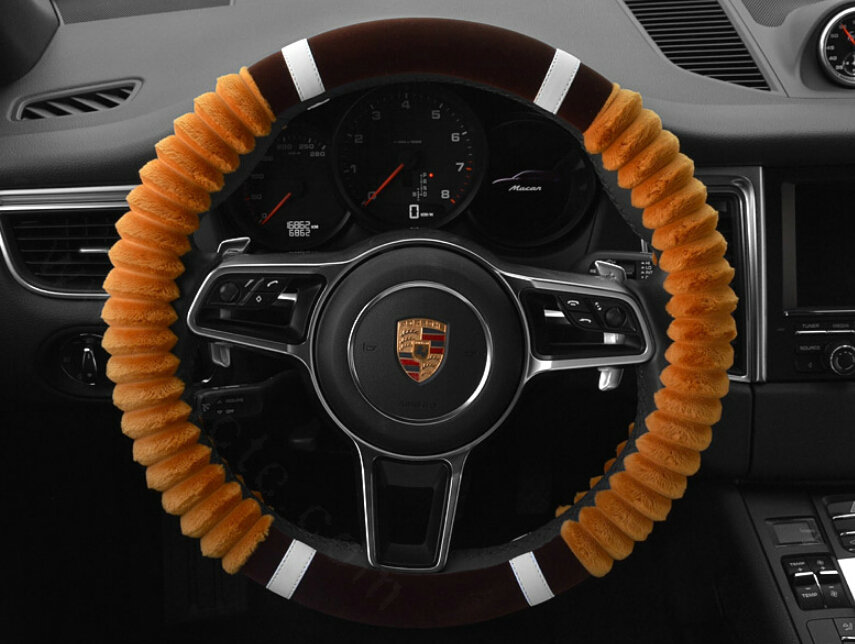 Cheaper Car Steering Wheel Wrap Velvet 15 Inch 38CM - Coffee