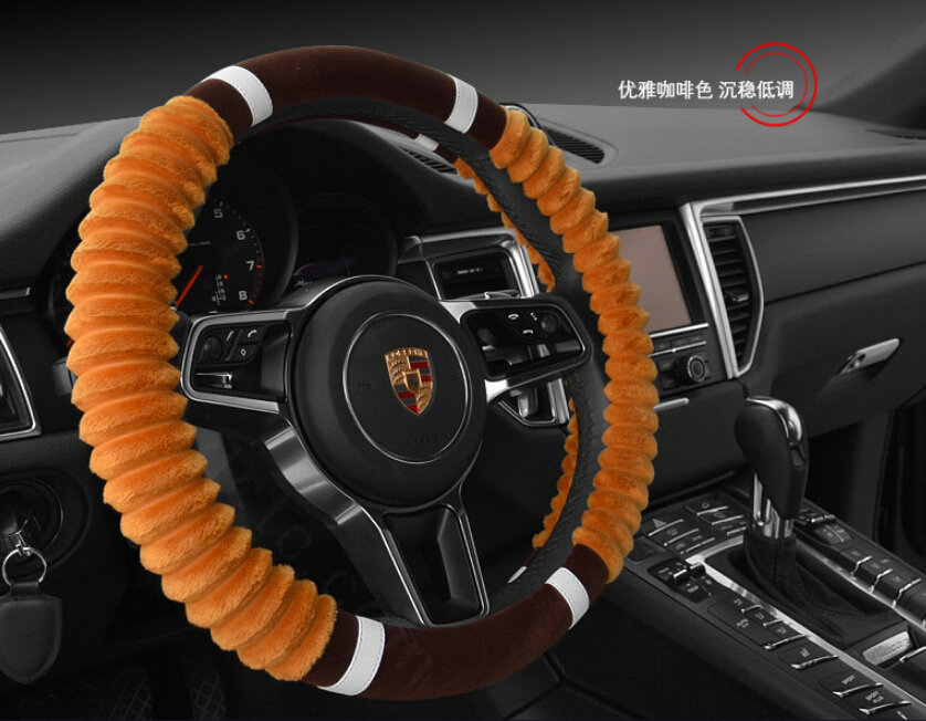 Cheaper Car Steering Wheel Wrap Velvet 15 Inch 38CM - Coffee