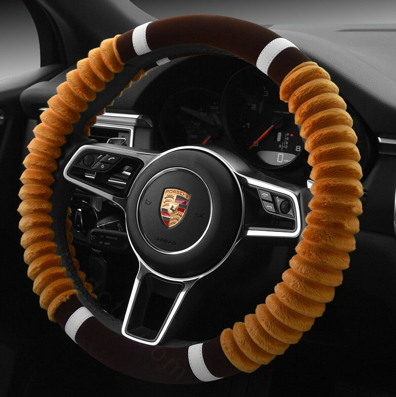 Cheaper Car Steering Wheel Wrap Velvet 15 Inch 38CM - Coffee
