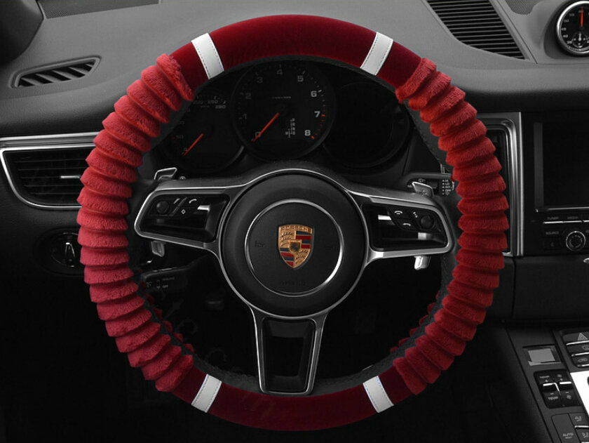 Cheaper Car Steering Wheel Wrap Velvet 15 Inch 38CM - Red