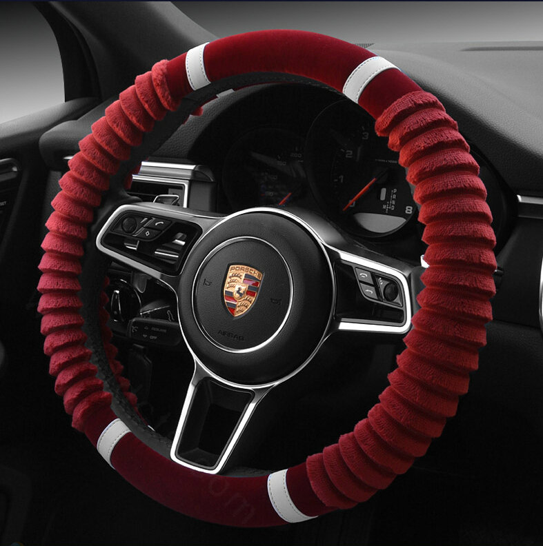 Cheaper Car Steering Wheel Wrap Velvet 15 Inch 38CM - Red
