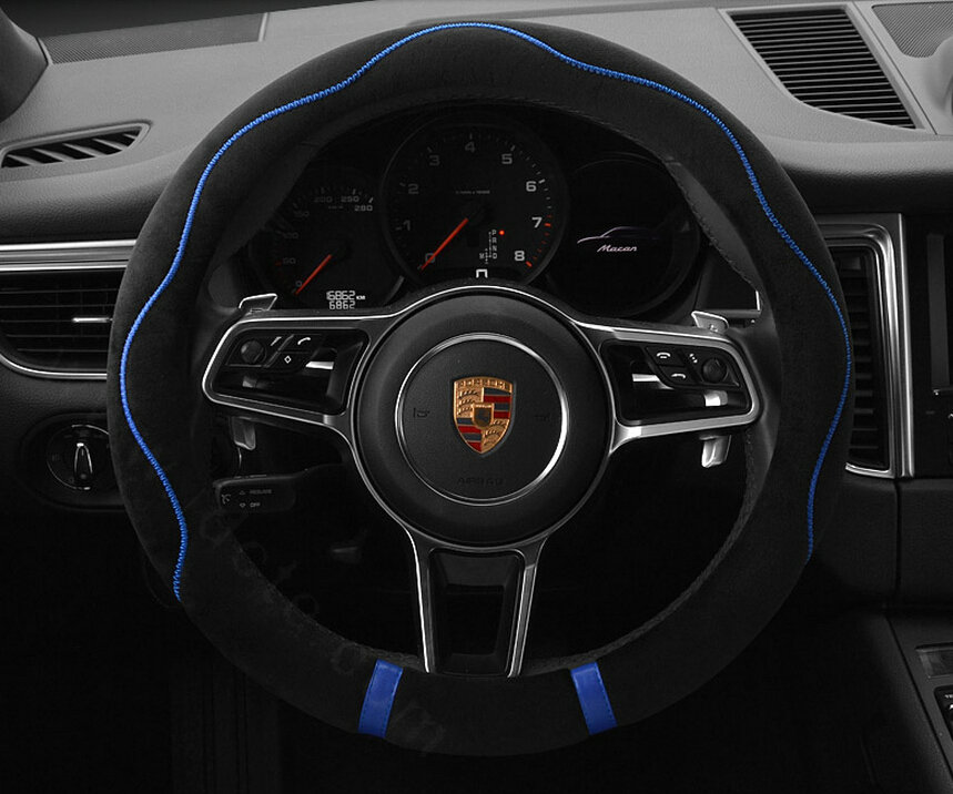 Cheapest Car Steering Wheel Covers Velvet 15 Inch 38CM - Black Blue