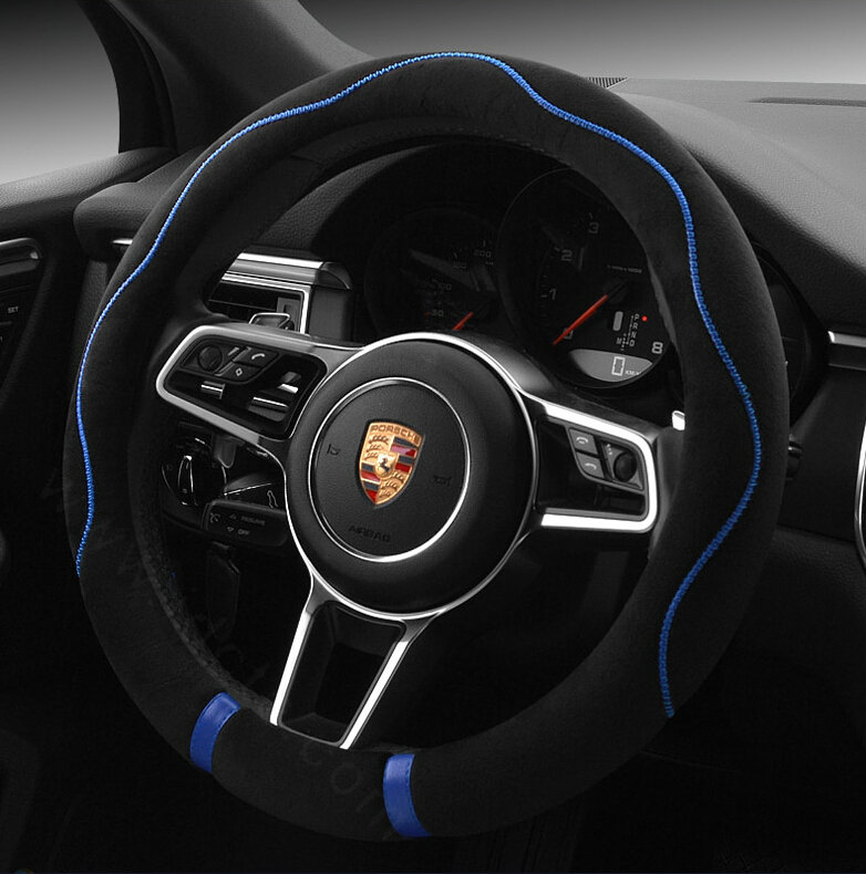 Cheapest Car Steering Wheel Covers Velvet 15 Inch 38CM - Black Blue