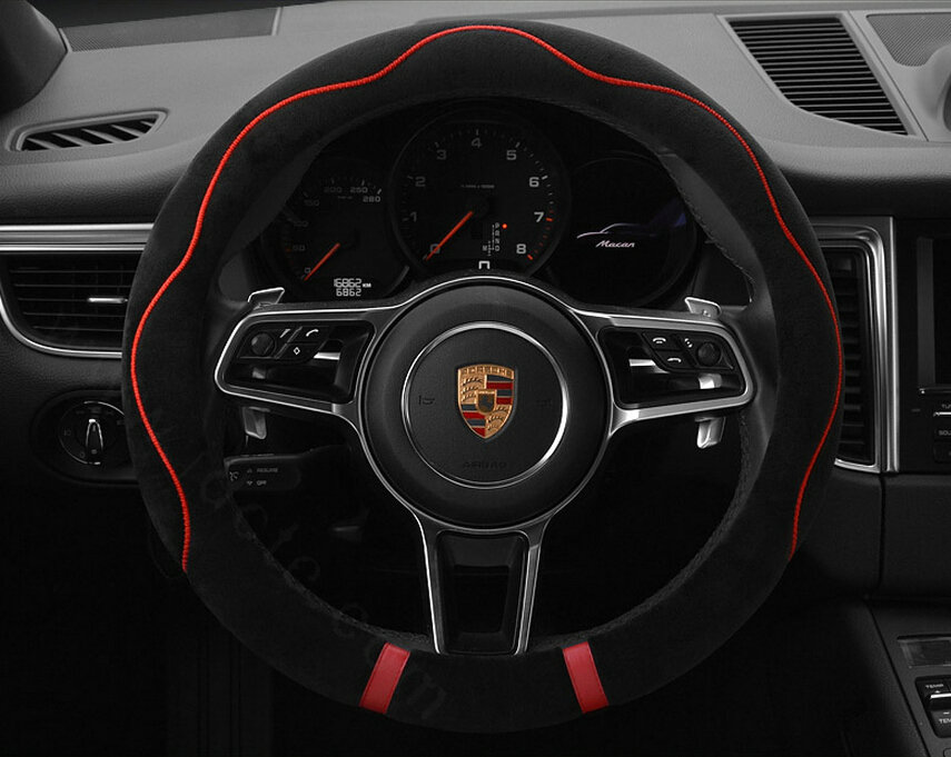 Cheapest Car Steering Wheel Covers Velvet 15 Inch 38CM - Black Red