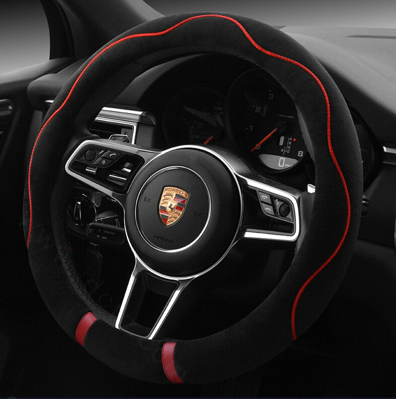 Cheapest Car Steering Wheel Covers Velvet 15 Inch 38CM - Black Red