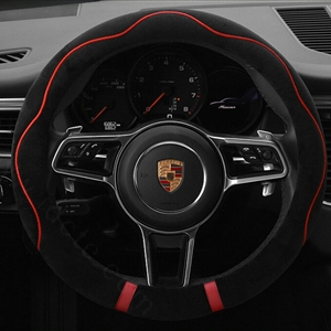 Cheapest Car Steering Wheel Covers Velvet 15 Inch 38CM - Black Red