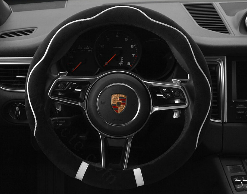 Cheapest Car Steering Wheel Covers Velvet 15 Inch 38CM - Black White