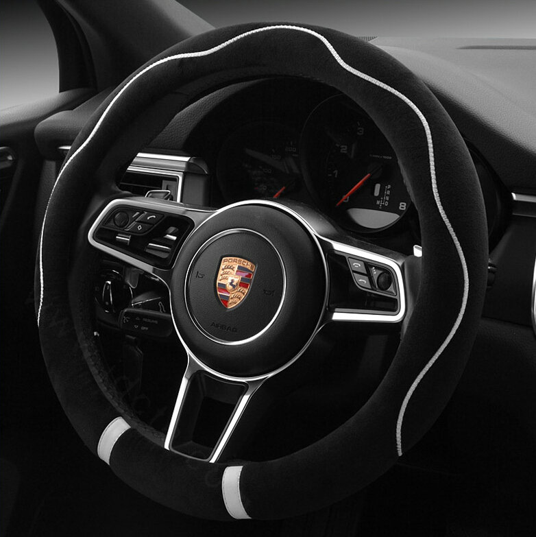 Cheapest Car Steering Wheel Covers Velvet 15 Inch 38CM - Black White