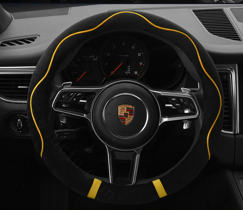 Cheapest Car Steering Wheel Covers Velvet 15 Inch 38CM - Black Yellow