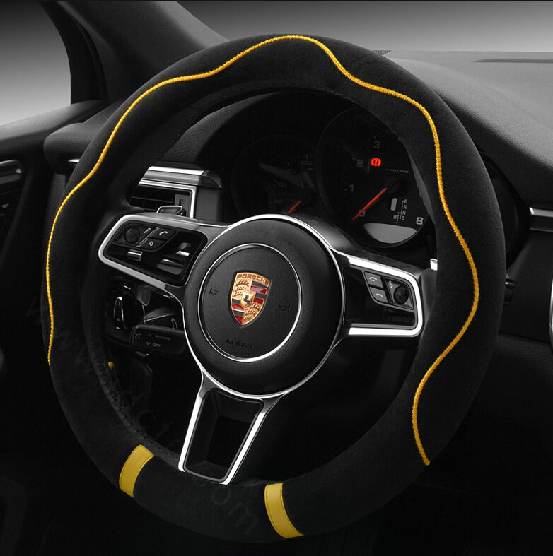 Cheapest Car Steering Wheel Covers Velvet 15 Inch 38CM - Black Yellow