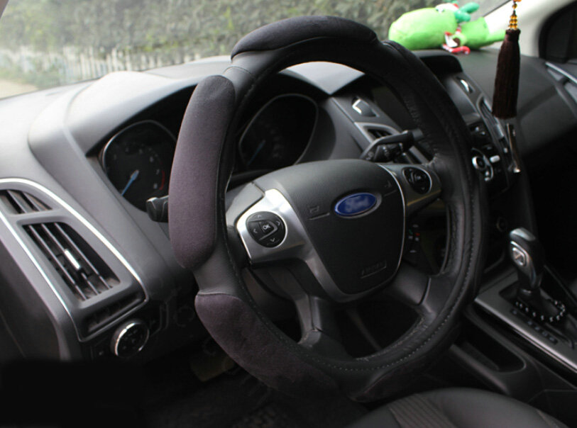 Cheapest Car Steering Wheels Covers Suedette Leather 15 Inch 38CM - Black