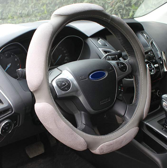 Cheapest Car Steering Wheels Covers Suedette Leather 15 Inch 38CM - Grey