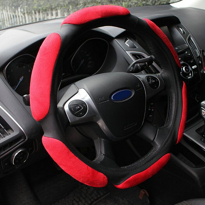 Cheapest Car Steering Wheels Covers Suedette Leather 15 Inch 38CM - Red