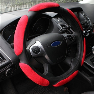 Cheapest Car Steering Wheels Covers Suedette Leather 15 Inch 38CM - Red