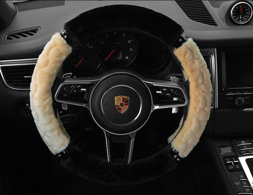 Classic Auto Steering Wheel Covers Velvet 15 Inch 38CM - Beige
