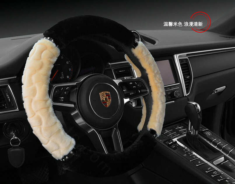 Classic Auto Steering Wheel Covers Velvet 15 Inch 38CM - Beige