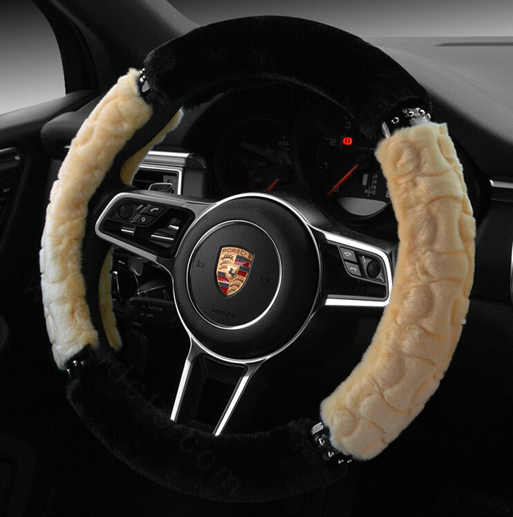 Classic Auto Steering Wheel Covers Velvet 15 Inch 38CM - Beige