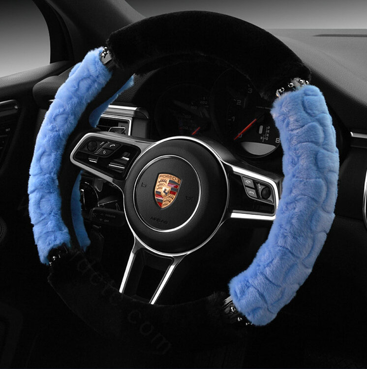 Classic Auto Steering Wheel Covers Velvet 15 Inch 38CM - Blue
