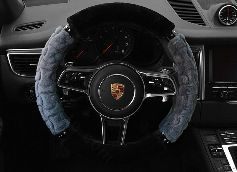 Classic Auto Steering Wheel Covers Velvet 15 Inch 38CM - Grey