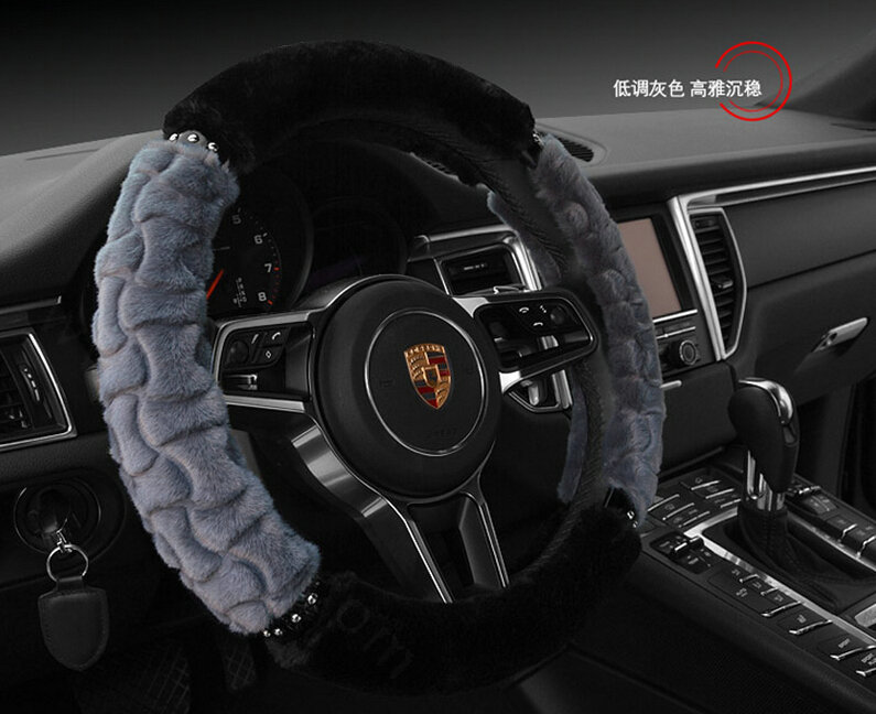 Classic Auto Steering Wheel Covers Velvet 15 Inch 38CM - Grey