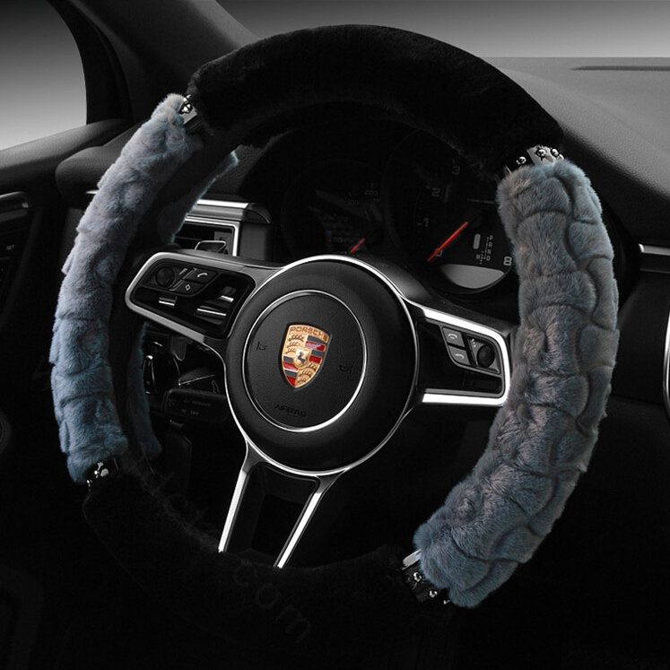 Classic Auto Steering Wheel Covers Velvet 15 Inch 38CM - Grey