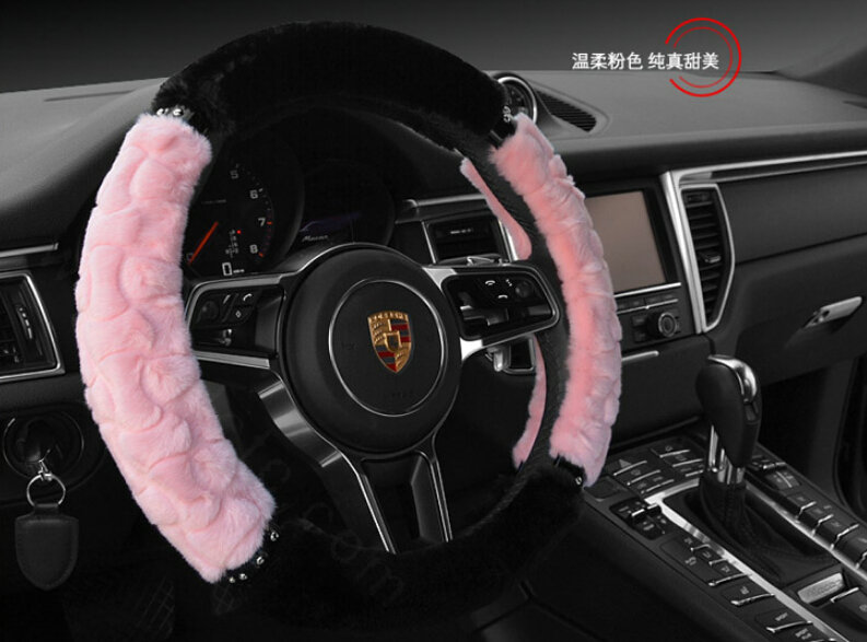 Classic Auto Steering Wheel Covers Velvet 15 Inch 38CM - Pink