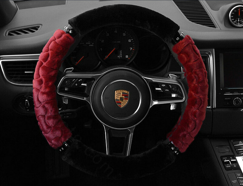 Classic Auto Steering Wheel Covers Velvet 15 Inch 38CM - Red