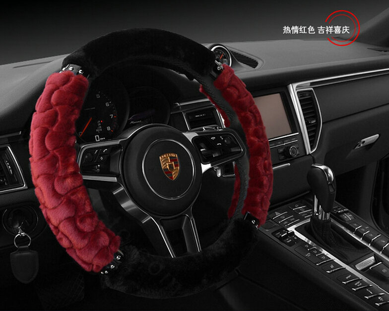 Classic Auto Steering Wheel Covers Velvet 15 Inch 38CM - Red