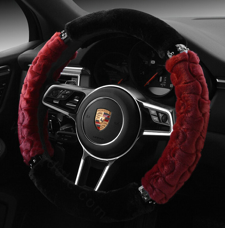 Classic Auto Steering Wheel Covers Velvet 15 Inch 38CM - Red