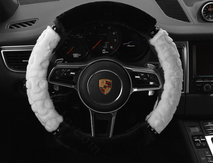 Classic Auto Steering Wheel Covers Velvet 15 Inch 38CM - White