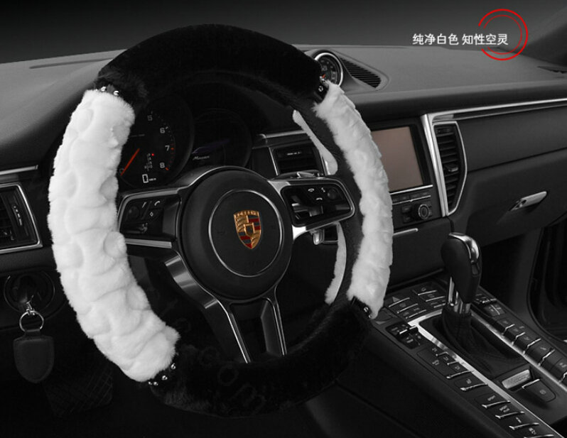 Classic Auto Steering Wheel Covers Velvet 15 Inch 38CM - White